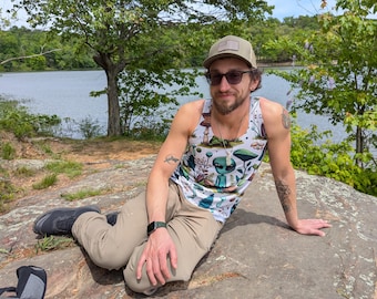 Woodland Alien Trip Tank Top, Trippy Forest UFO Shirt, Psychedelic Sleeveless Tee, Extraterrestrial Aesthetic, Cosmic Adventure Wear