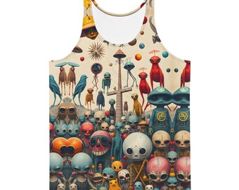 Alien Retro Carnival Tank Top, Vintage Sci-Fi Graphic Shirt, Trippy Alien Festival Wear, Retro Futuristic Aesthetic, Space Rave Tee