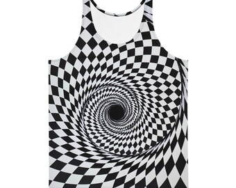 Hypnocast Tank Top, Optical Illusion Sleeveless Shirt, Trippy Graphic Tee, Psychedelic Swirl Pattern, Mesmerizing Festival Wear