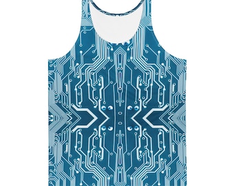 Arcturian Circuitry Tank Top, Symmetrical Futuristic Print on Comfortable Sleeveless Shirt, Sci-Fi Graphic Tee, Cosmic Technology Aesthetic