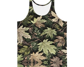 Large Leaf Camo Tank Top, Outdoor Survival Clothing, Hunting Sleeveless Shirt, Tactical Camouflage Tee, Hiking and Camping Gear