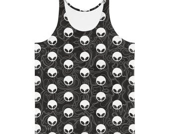 The Concrete Shamans Modern Topography Tank Top, Unique Graphic Sleeveless Shirt, Abstract Streetwear, Alien Map Art, Geometric Lines Print