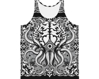 Theeagha Black and White Tank Top, Aesthetic Sleeveless Shirt, Casual Summer Top, Monochrome Streetwear, Lovecraftian Cosmic Horror Tank