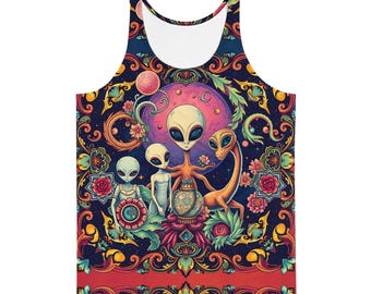 How Dinosaurs Were Made Tank Top, Prehistoric Psychedelic Shirt, Trippy Dino and Alien Art, Sci-Fi Sleeveless Tee, Colorful Festival Top