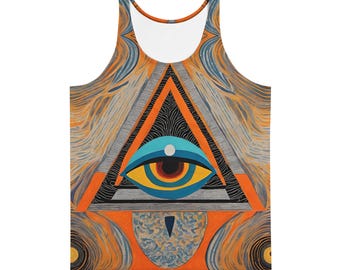 Handpainted-Look All Seeing Eye Tank Top, Mystical Graphic Shirt, Occult Sleeveless Tee, Esoteric Spiritual Symbol Top, Shirt of Protection