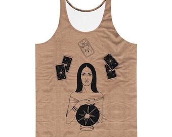 Esoteric Psychic Occult Woman Tank Top, Mystical Witchy Sleeveless Shirt, Vintage Spiritual Fashion with Tarot Woman Print, Unisex Tank Top