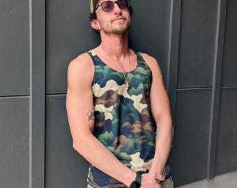 Merrick's Woodland Camo Tank Top, Casual Sleeveless Shirt, Outdoor Hiking Tee, Nature Trail Summer Wear, Military Style Top, M81 Camouflage