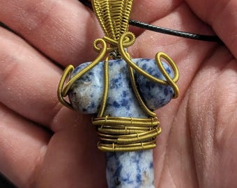 Penis Wire Wrapped Pendant, Blue Dot Sodalite wire wrap, Phallic handmade Jewelry