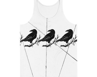 3 Crows Tank Top, Animal Spirit Fashion, Nature-Inspired Graphic Tank, Spiritual Animal Symbol, Mystical Bird Shirt, Boho Style Sleeveless
