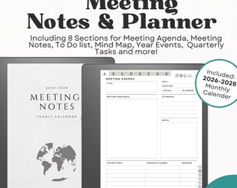 Meeting Notes Kindle scribe Template Meeting Planner 2026 Kindle Templates Scribe Color Journal Kindle Scribe Monthly Planner Agenda