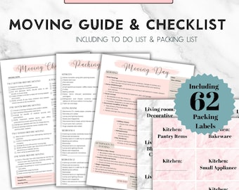 Moving Guide Packing Checklist Relocating Checklist Moving Checklist Packing box Labels Moving Printable Moving Planner New home Planner