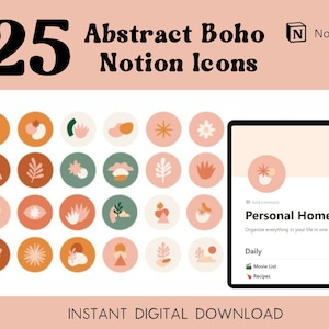 Abstract Boho Notion Icons Notion Template Icons Abstract Notion planner stickers Bohomein digital planner icons Aesthetic Notion dashboard