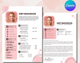 Sorority Resume Template Sorority Rush Template Resume CV Template Recruitment Resume with photo and Cover letter College Resume Template