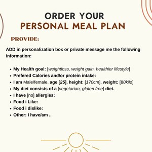 information about the personalized 4-week meal plan, What information to provide