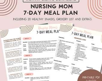 Nursing Moms 7-day meal plan Postpartum nutrition Meal prep nursing mothers Breastfeeding Meal plan Grocery list Nursing Family meal plan