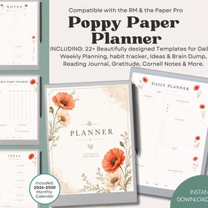 Agenda Wildflower Paper compatibile con Remarkable Paper Pro Template Quaderno Floreale Paper Pro Templates Agenda Diario senza data Remarkable