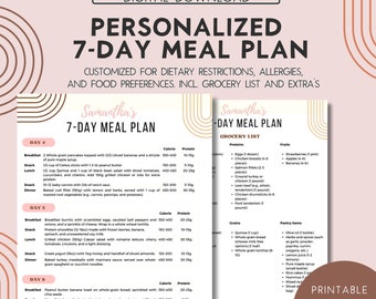 Personalized 7-day meal plan Custom Meal plan Weightloss Plan Healthy lifestyle meal planner Keto meal plan Keto Food Intermittent Fasting