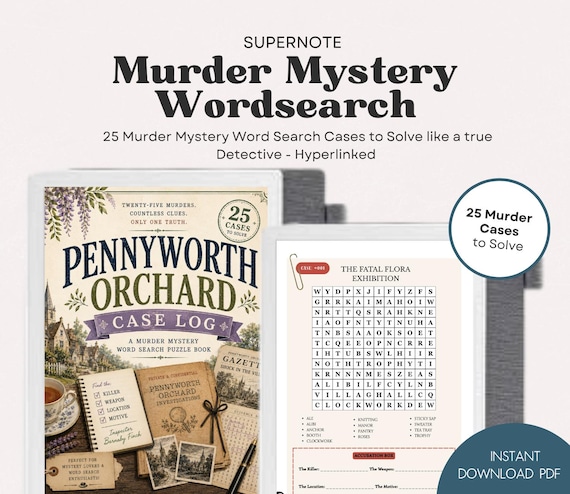 Murder Mystery Wordsearch Supernote Template Supernote cozy puzzles templates Supernote Nomad Manta Wordsearch puzzle book Supernote PDF