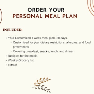 information about the personalized 4-week meal plan. Whats included