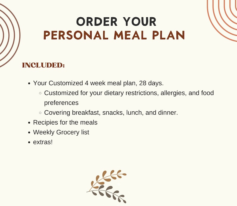 information about the personalized 4-week meal plan. Whats included