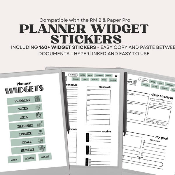 Widget d'agenda Stickers pour appareils remarquables Modèles remarquables Agenda compatible avec le modèle RM2 2025 Stickers Paper Pro