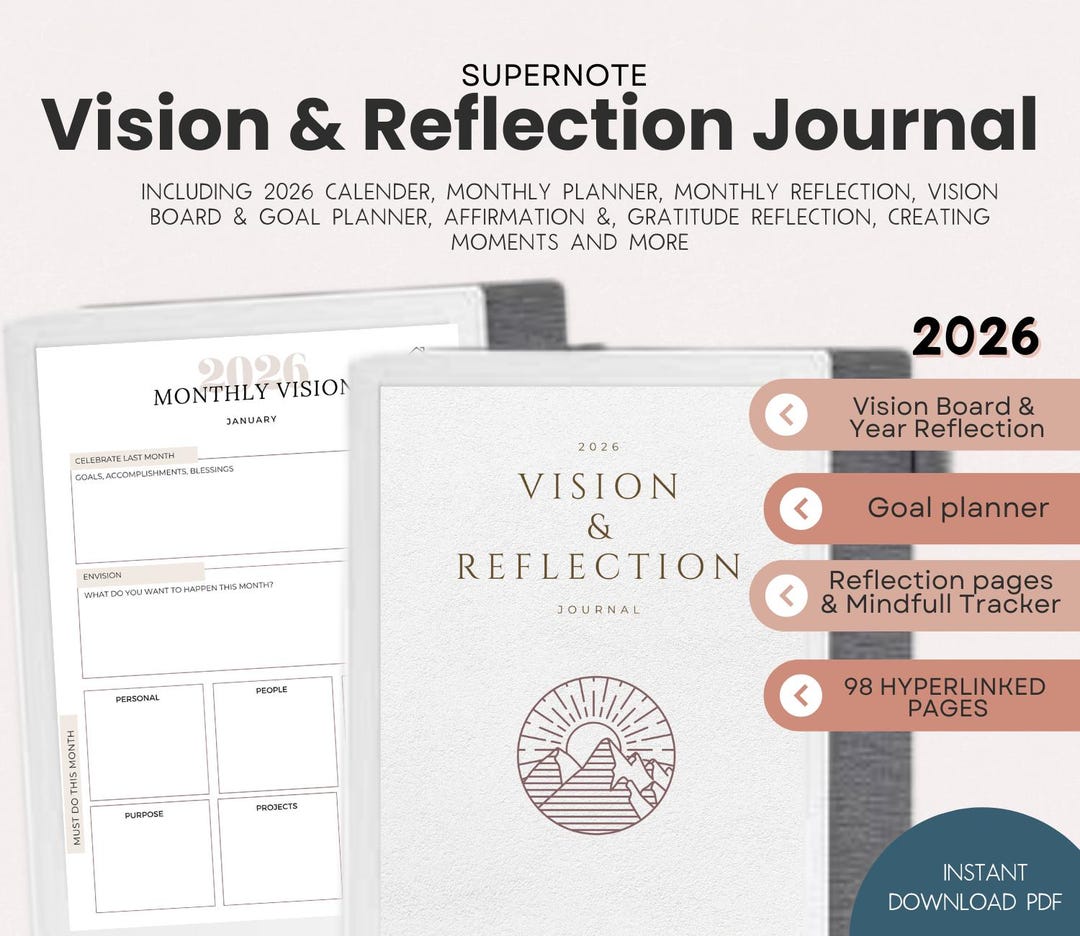 2026 Supernote Vision & Reflection Journal Supernote Template Monthly ...