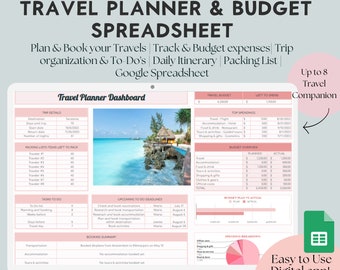 Spreadsheetsjabloon reisplanner Spreadsheet voor gezinsreizen Vakantieplanner Bewerkbare spreadsheet voor reisbudget Reischecklist