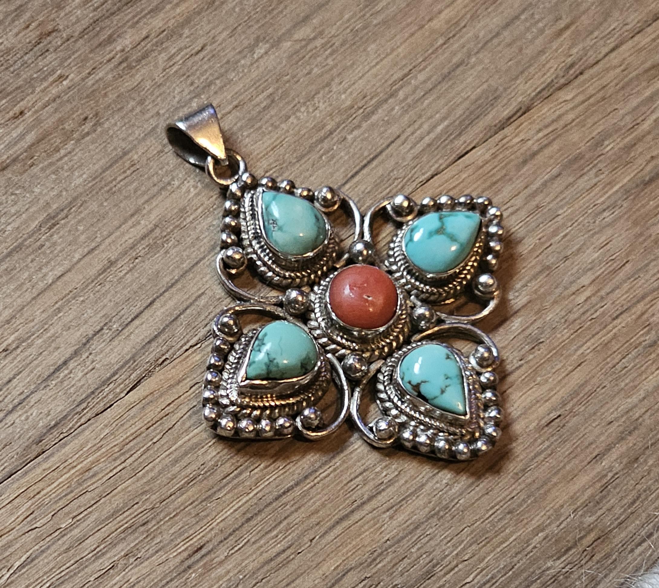ヴィンテージ ターコイズ＆コーラル ペンダント スターリングシルバー