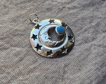 Vintage turquoise moon star pendant sterling silver