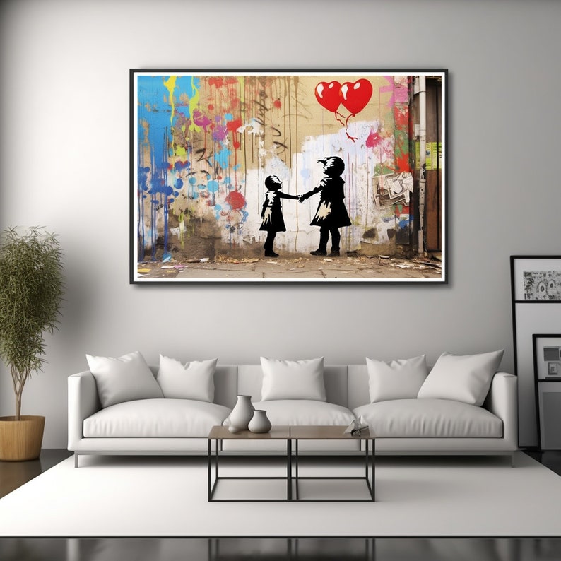 Banksy Mädchen Mit Rotem Herz-Ballon Kunst Leinwand, Banksy Street Art, Straßen Graffiti Malerei Druck Leinwand Wandkunst, Home Decor