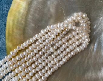 3-4mm Tiny Potato Pearls, Real Freshwater Seed Pearl, Genuine Small Pearl Full Strand, E111