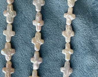 12-15mm x 9-11mm Natural Small Cross Pearl, Genuine Freshwater  Loose cross Pearl Strand, Loose Cross Pendant Pearl Charm,  E060