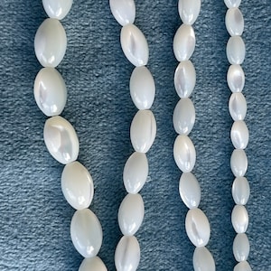 Mother of Pearl Rice Beads, Natural White MOP Shell Rice Spacer Beads, 16&quot; Full Strand, E131