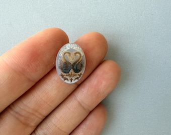 Hand Carved Natural Mother of Pearl Swan Cabochon, MOP Pendant Connector, E741
