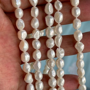 6-7，7-8mm Baroque Nugget Pearl Beads, Irregular Shape Pearl Beads,Nugget Pearls, Rice/Oval Pearl Full Strand 38CM, E117