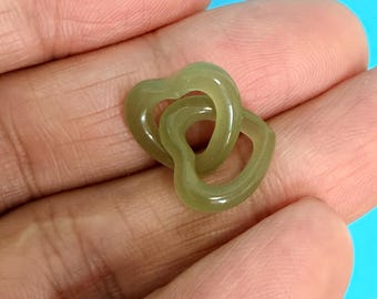 Hand Carved Green Interlocking Heart Beads – Unique Jewelry Making Supplies E564B