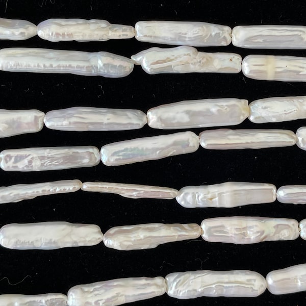 Stick Pearls, White  Freshwater Pearl, Natural Long Biwa Stick Pearls, Through Hole Long Pearls, Genuine Pearl Full Strand, E054