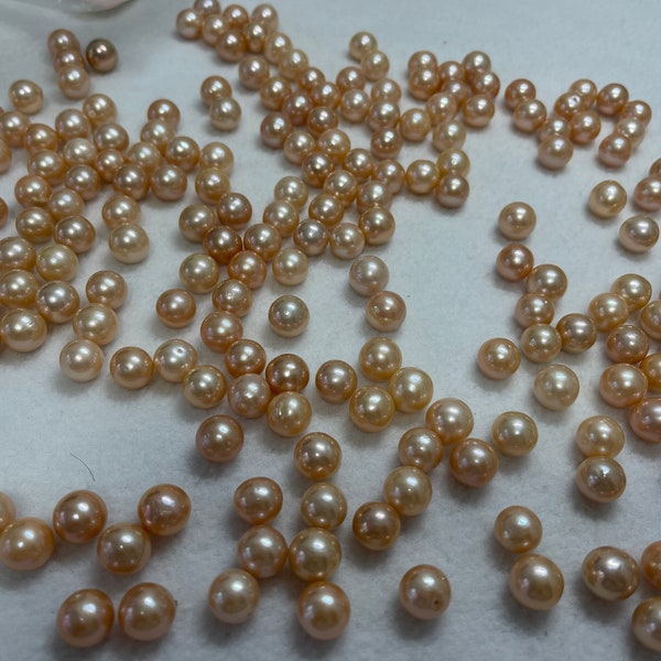 Natural Pink Round Edison Pearl, Pearls, Fresh Water Pearls, Loose Pearls, Peach Edison Pearls No hole, Half hole, Through Hole, 9-13mm E038