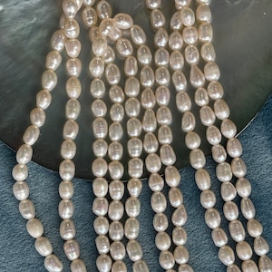 AAA 6-7mm  White Rice Freshwater Pearls,  Oval Freshwater Pearl Strand 14inch/36m, E121
