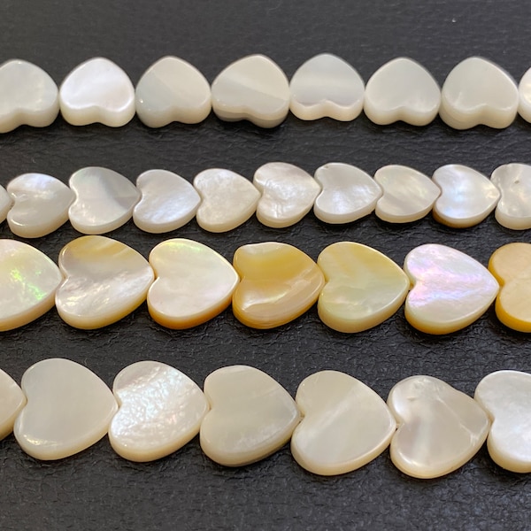 White Mother Of Pearl Heart Beads, Natural White Gold MOP Heart Beads, 15.5” Full Strand, E371
