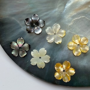 5 pcs Hand Carved Natural Mother Of Pearl Cherry Blossom Beads, E201