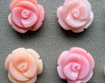 5pcs Double-Side Hand Carved Pink Mother of Pearl Rose Beads, 10mm, E750