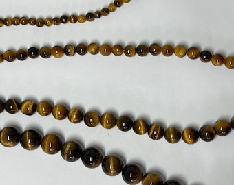 Runde gelbe Tigerauge Edelstein Perlen, voller Strang, E414
