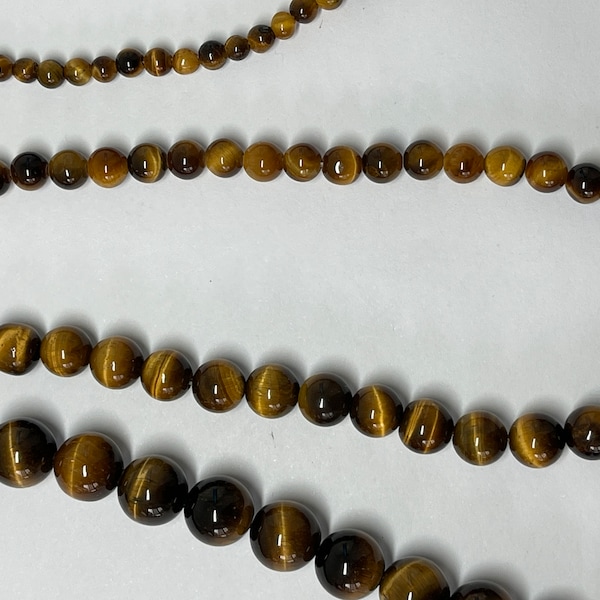 Round Genuine Yellow Tiger Eye Beads, 4mm 6mm 8mm 10mm 12mm, Gemstone Loose Beads Full Strand, E414