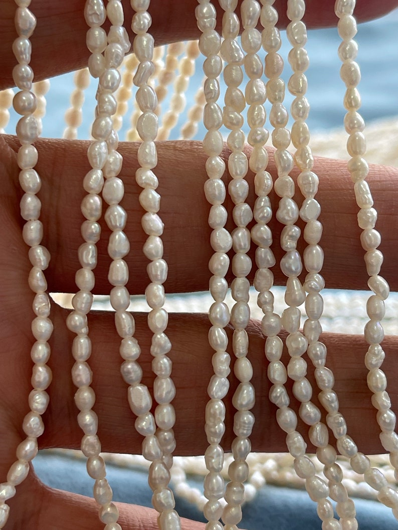 Tiny Rice Freshwater Pearls, Baroque Seed Pearl Strand, E056-E128 - Etsy