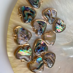 5 pcs Abalone/Clear Heart Pendant, Natural Shell Heart Pendant, Paua Resin Pendant, MOP Resin Pendant, E345