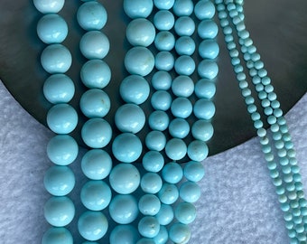 Round Turquoise Beads, Turquoise Stone Beads, 4mm 6mm 8mm Turquoise, Gemstone Loose Beads, Full Strand, E152