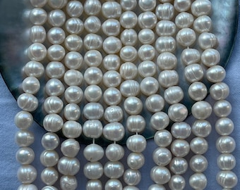 Hilo de perlas blancas de agua dulce de 14 pulgadas, cuentas circulares de patata E001