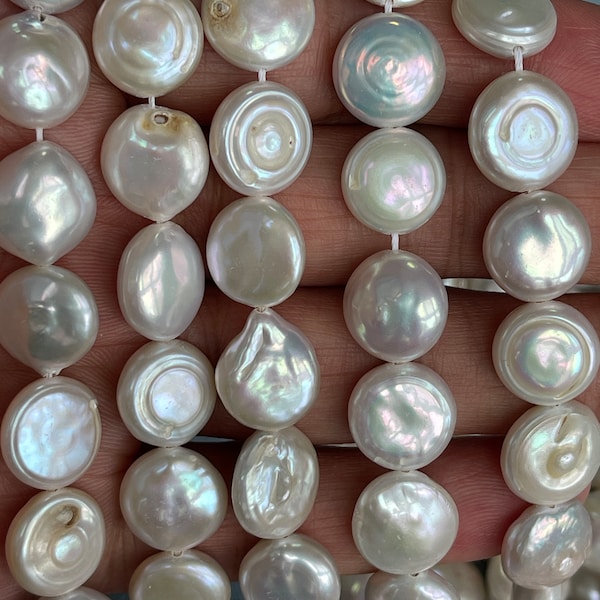 12mm Natural Coin Pearl, Genuine White Freshwater  Loose Button Pearl Strand, Loose Pearl Charm for Jewelry Making, E061