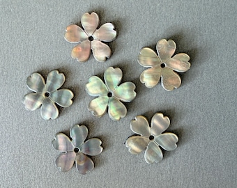 6 Pieces Hand Carved Mother of Pearl Hibiscus Beads, MOP Earrings Jewelry Supply,E760